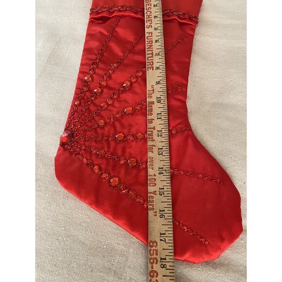 Red Christmas Stocking Shimmer Rhinestone Sequins Starburst 18" Holiday Stocking - Picture 7 of 7